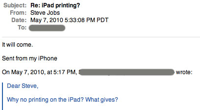 Apple iPad had no printing